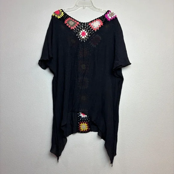 India Boutique Crochet Granny Square Womens One Size Black Boho Swimsuit Cover - Picture 8 of 11